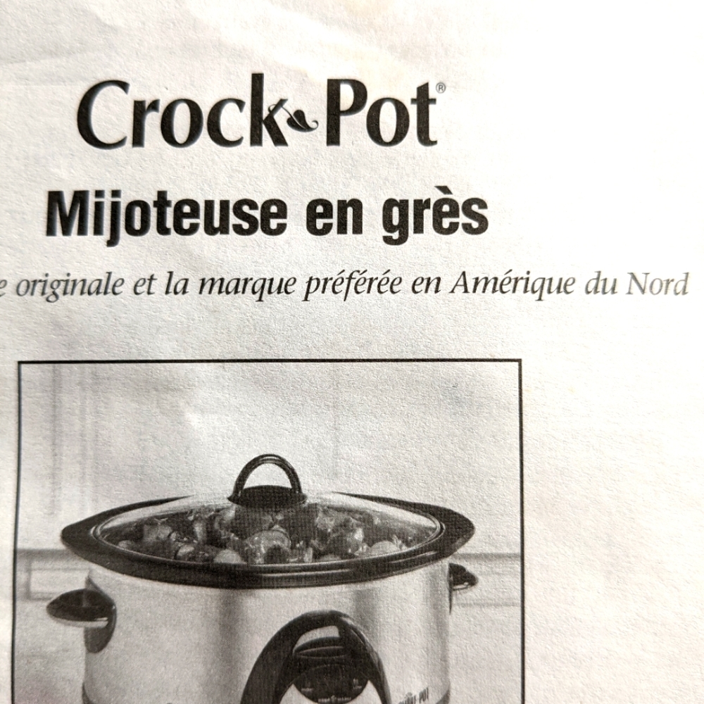 Vintage Rival Crock Pot  Stoneware Slow Cooker Owner Guide French & English 2006